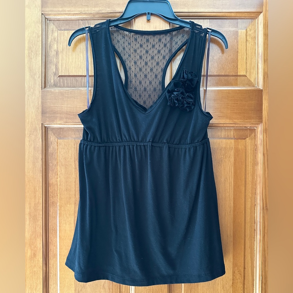 Eyeshadow Black Tank Top with Floral Detail
